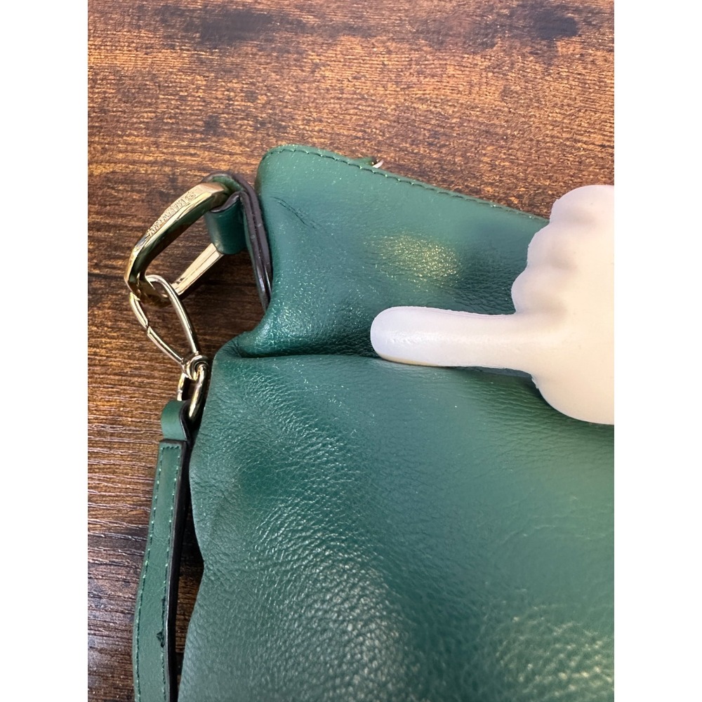 B. Makowsky Turn Lock Shoulder Bag Genuine Pebbled Leather Green Crossbody Purse - Picture 11 of 16